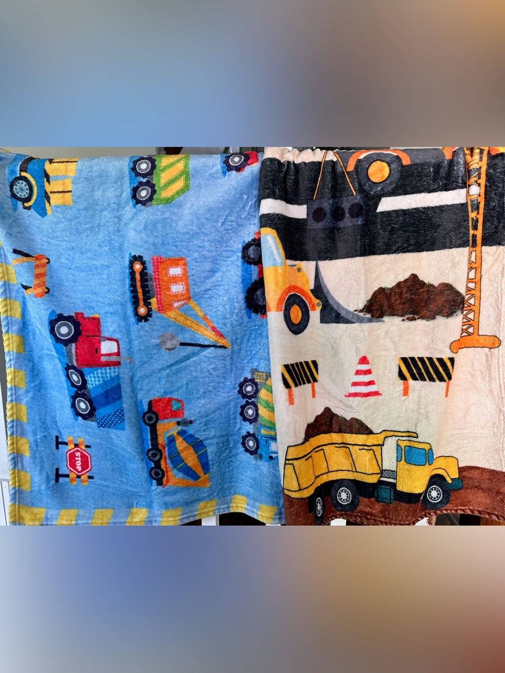 Set of TWO Construction Truck Blankets, Super Soft (Great Size for Daycare, Car)